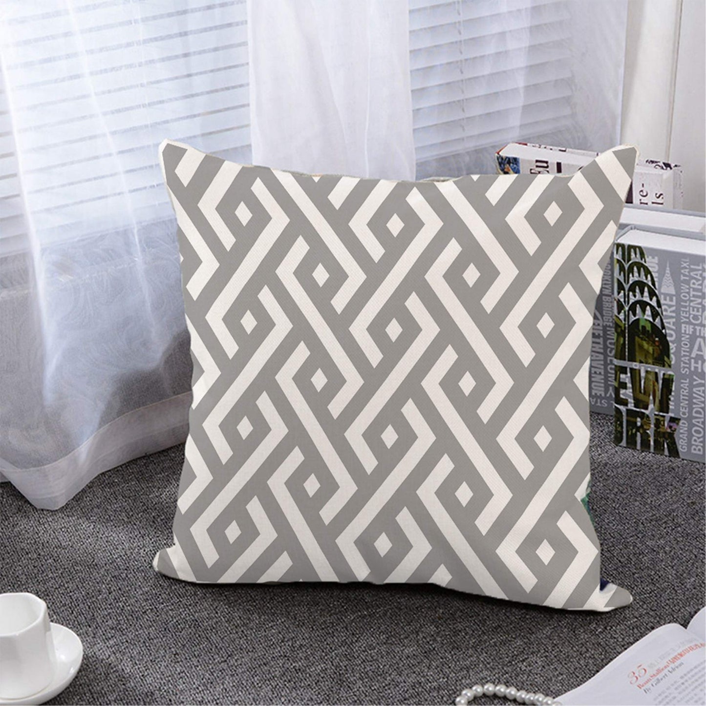 Grey Geometric Sweet Home Linen Pillow Cover