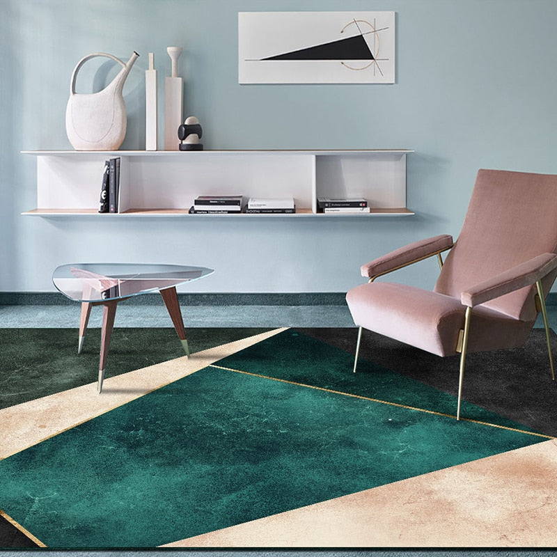 Green and Gold Geometric Rug