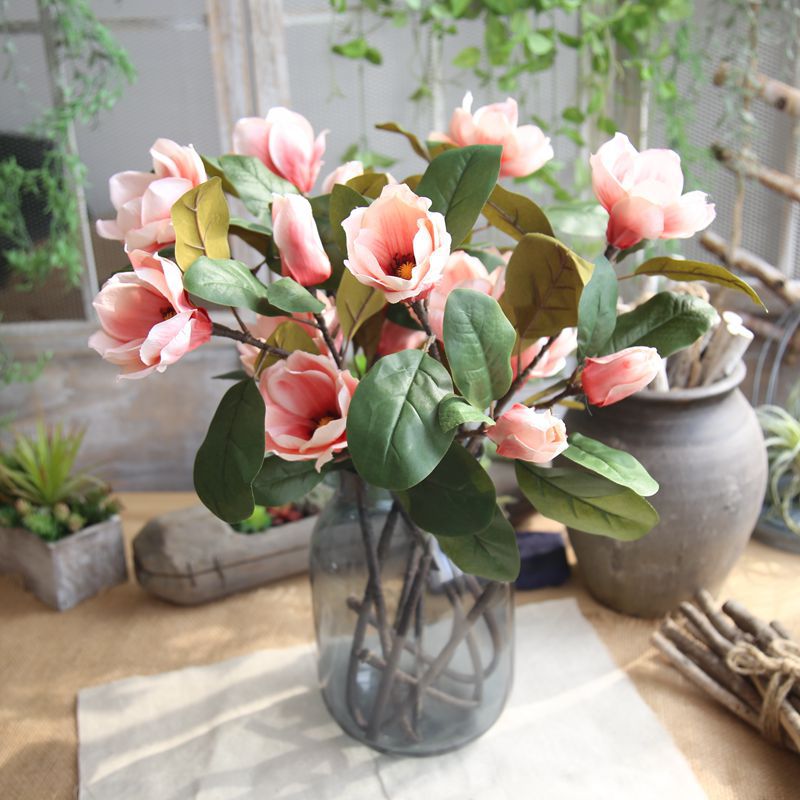 3 Head Magnolia Flower Simulation Artificial Fllower Home Decoration