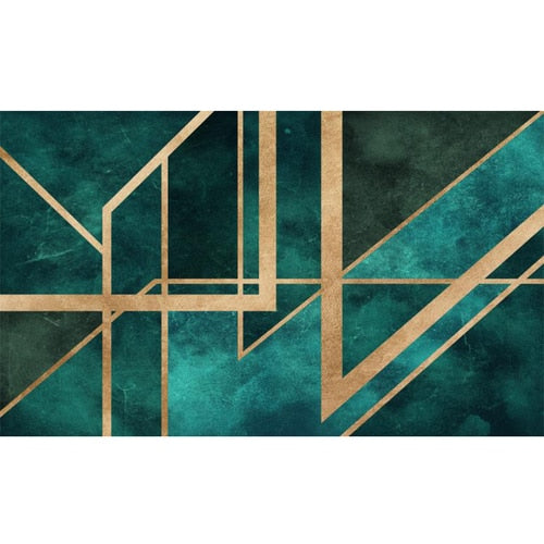 Green and Gold Geometric Rug