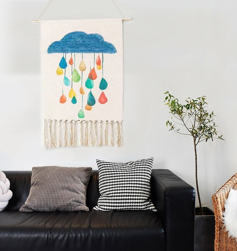 Boho Hanging Tapestry with Handmade Tassels