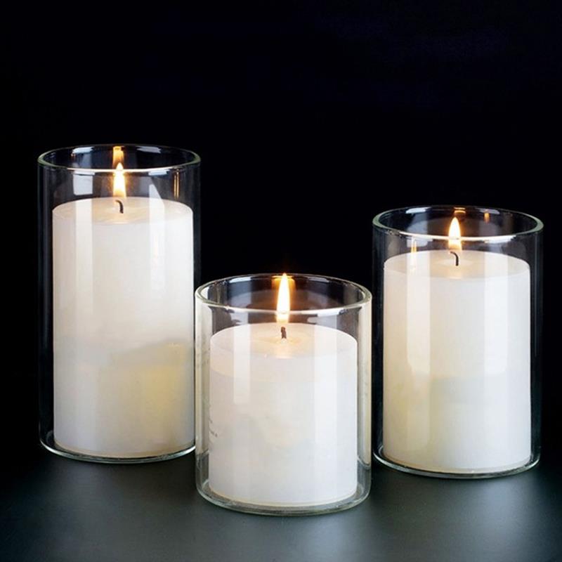 3pcs Clear Glass Cylinder Vase Candle Holders