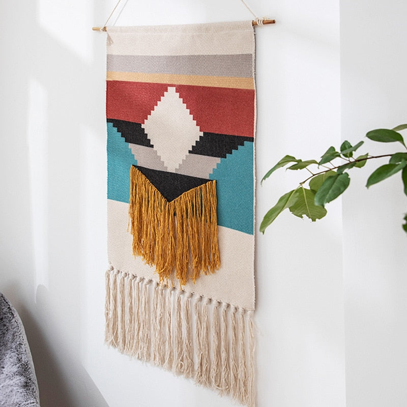 Boho Hanging Tapestry with Handmade Tassels