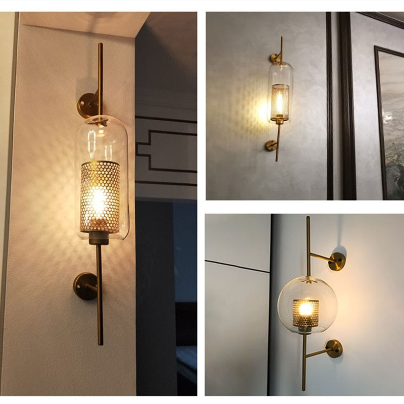 Modern Glass & Iron Wall Lamp Fixture Luminaire Sconce