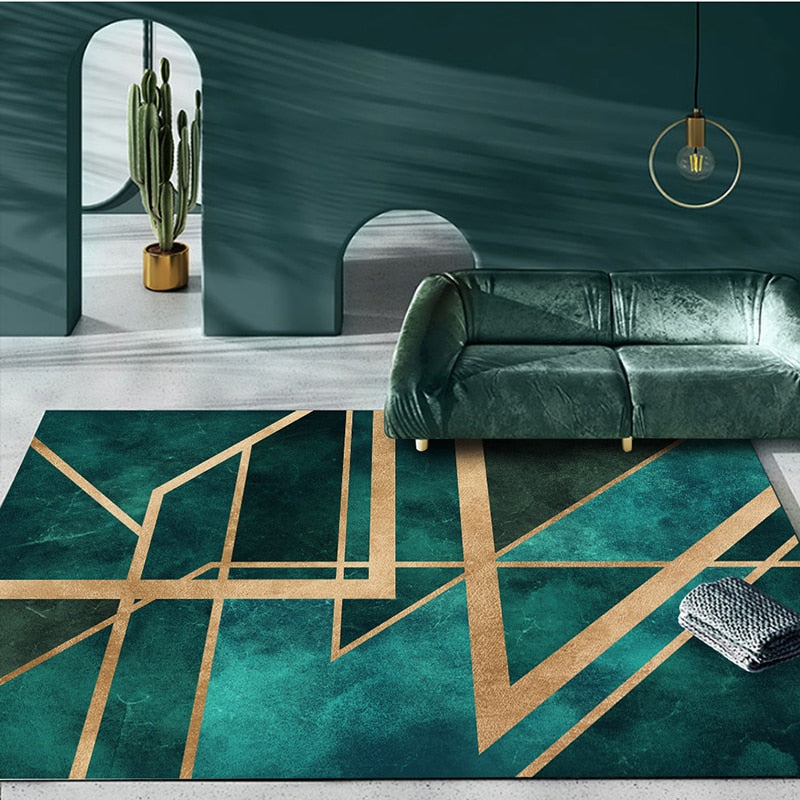 Green and Gold Geometric Rug