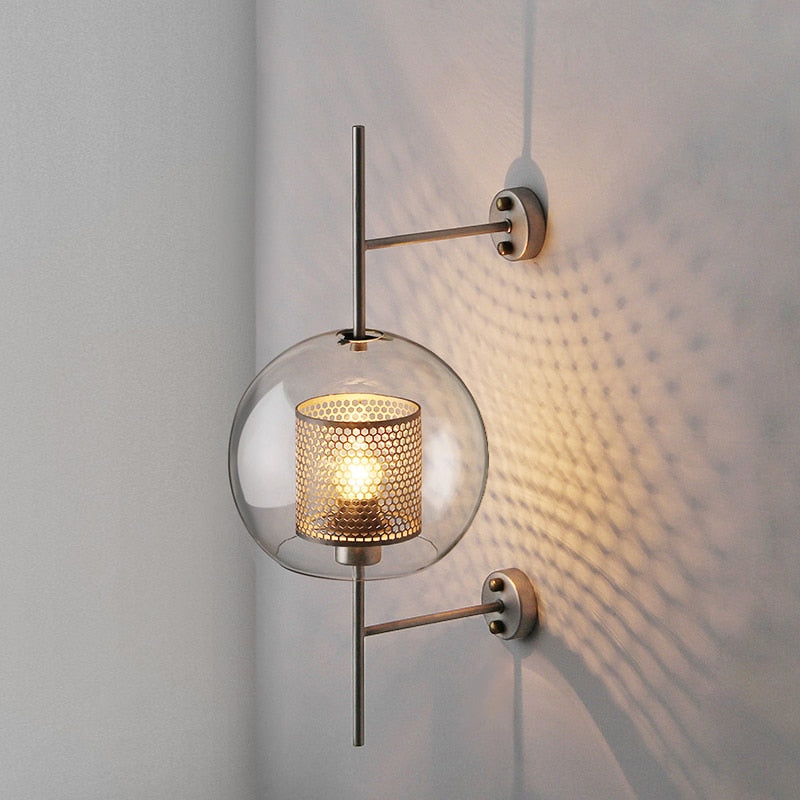 Modern Glass & Iron Wall Lamp Fixture Luminaire Sconce