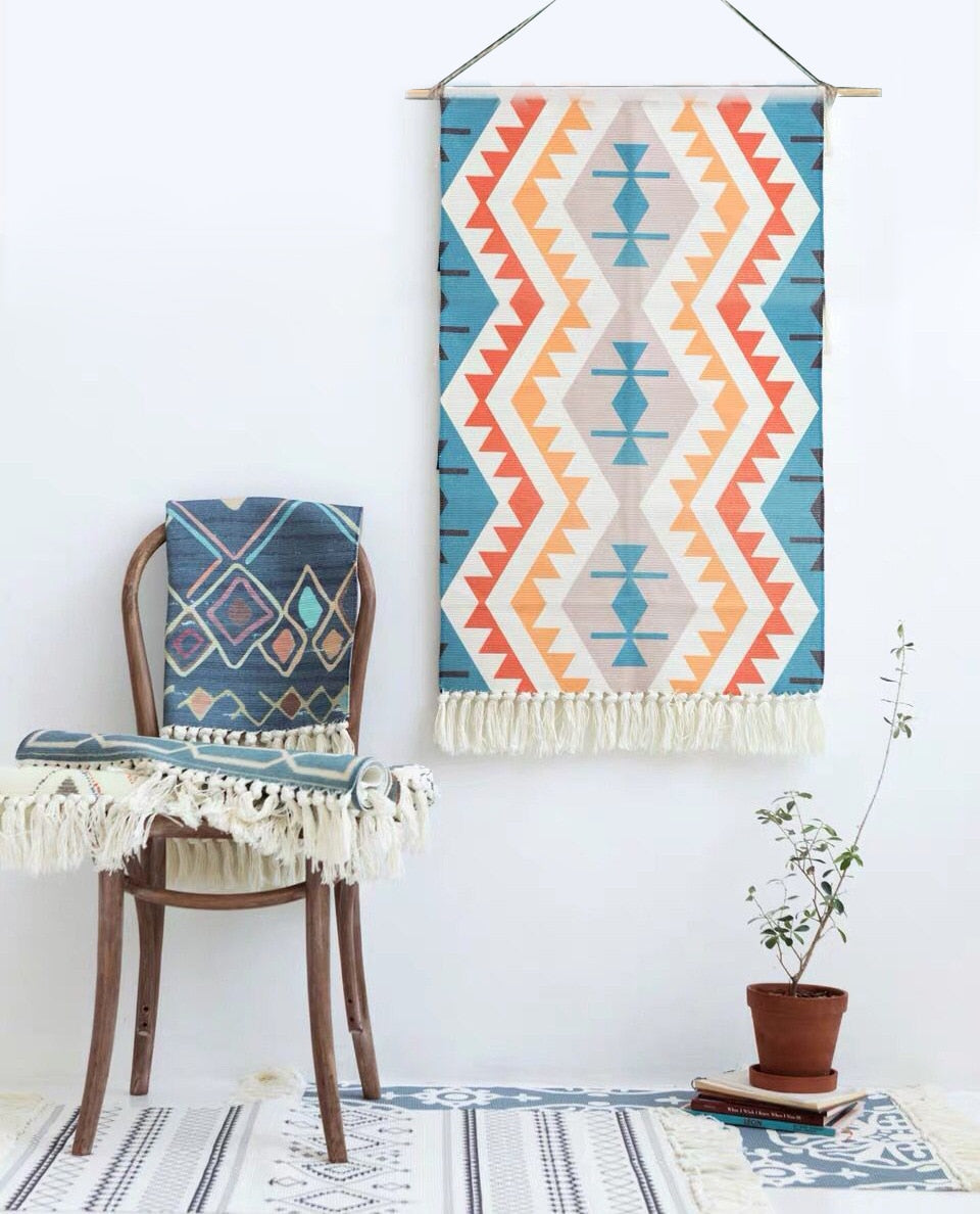 Boho Hanging Tapestry with Handmade Tassels