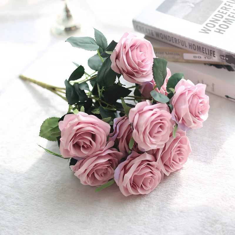 10 Heads Rose Artificial Silk Flower Bouquet