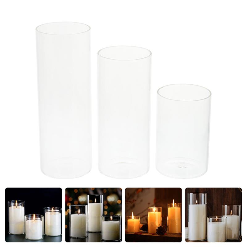 3pcs Clear Glass Cylinder Vase Candle Holders