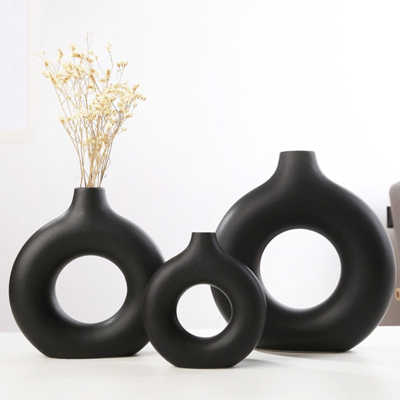 Nordic Ceramic Circular Hollow Vase