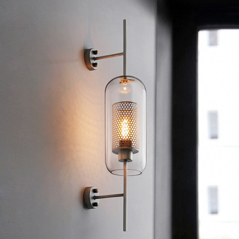 Modern Glass & Iron Wall Lamp Fixture Luminaire Sconce